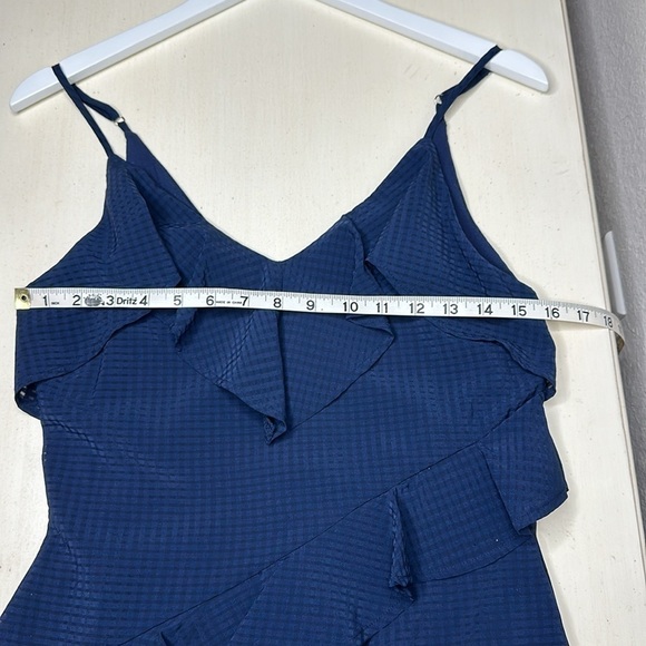 Gianni Bini V Neck Navy Blue Spaghetti Strap Ruffle Mini Dress Size Small - Picture 12 of 13